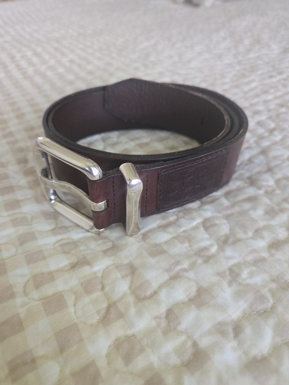 Fossil Dark Brown Genuine Leather Belt with Silver Buckle, Capsule, Western
